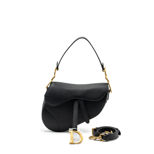Dior Saddle Purse With Strap Calfskin Handbag Black Medium Travel Bag