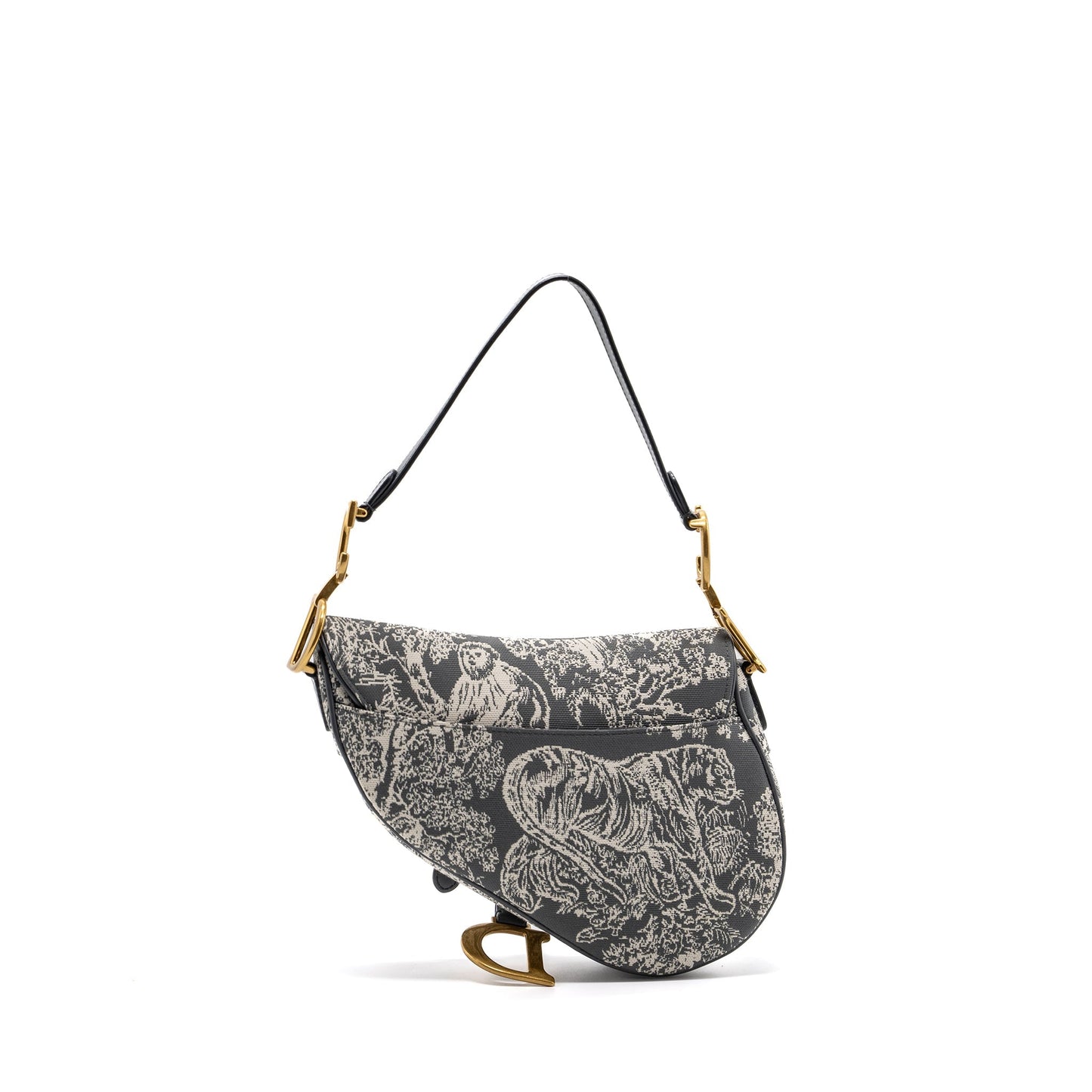 Dior Saddle Purse Toile De Jouy Grey Handbag Leather Canvas Travel Bag