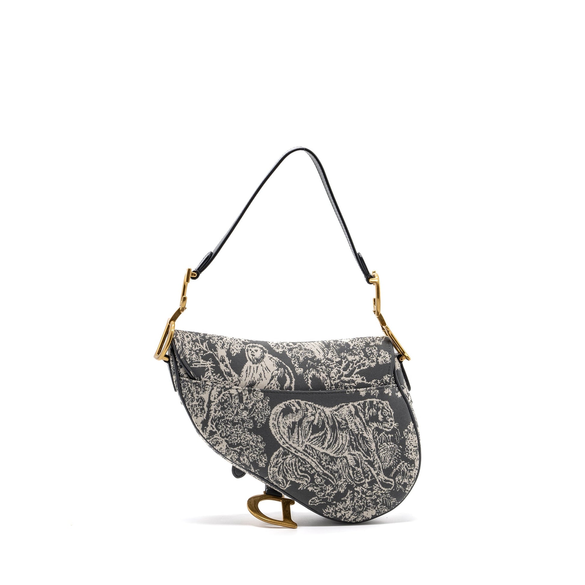 Dior Saddle Purse Toile De Jouy Grey Handbag Leather Canvas Travel Bag