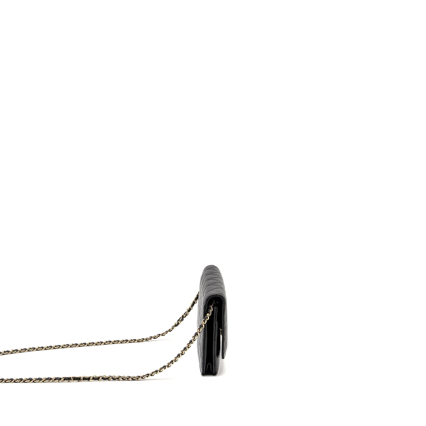 Chanel Detailed CC Logo on Caviar GHW Black Wallet Case