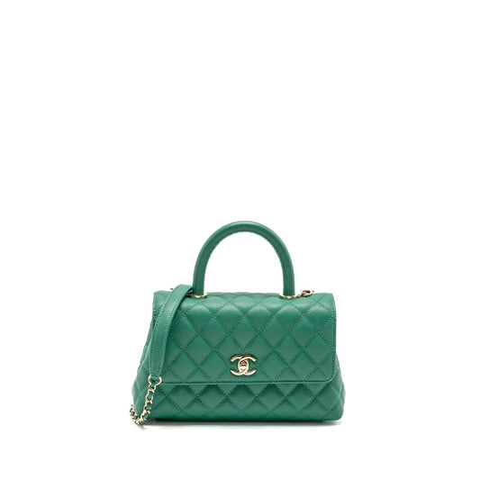Chanel Coco handle caviar LGHW microchip Green Small Handbag