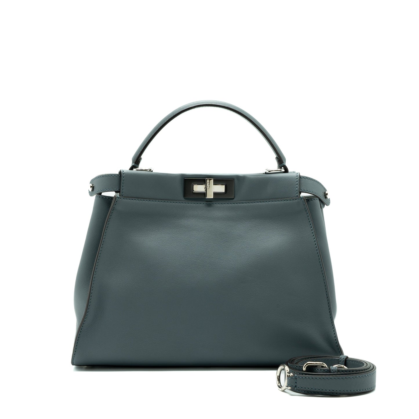 Fendi Peekaboo Light Handbag Leather Blue Medium Travel Bag