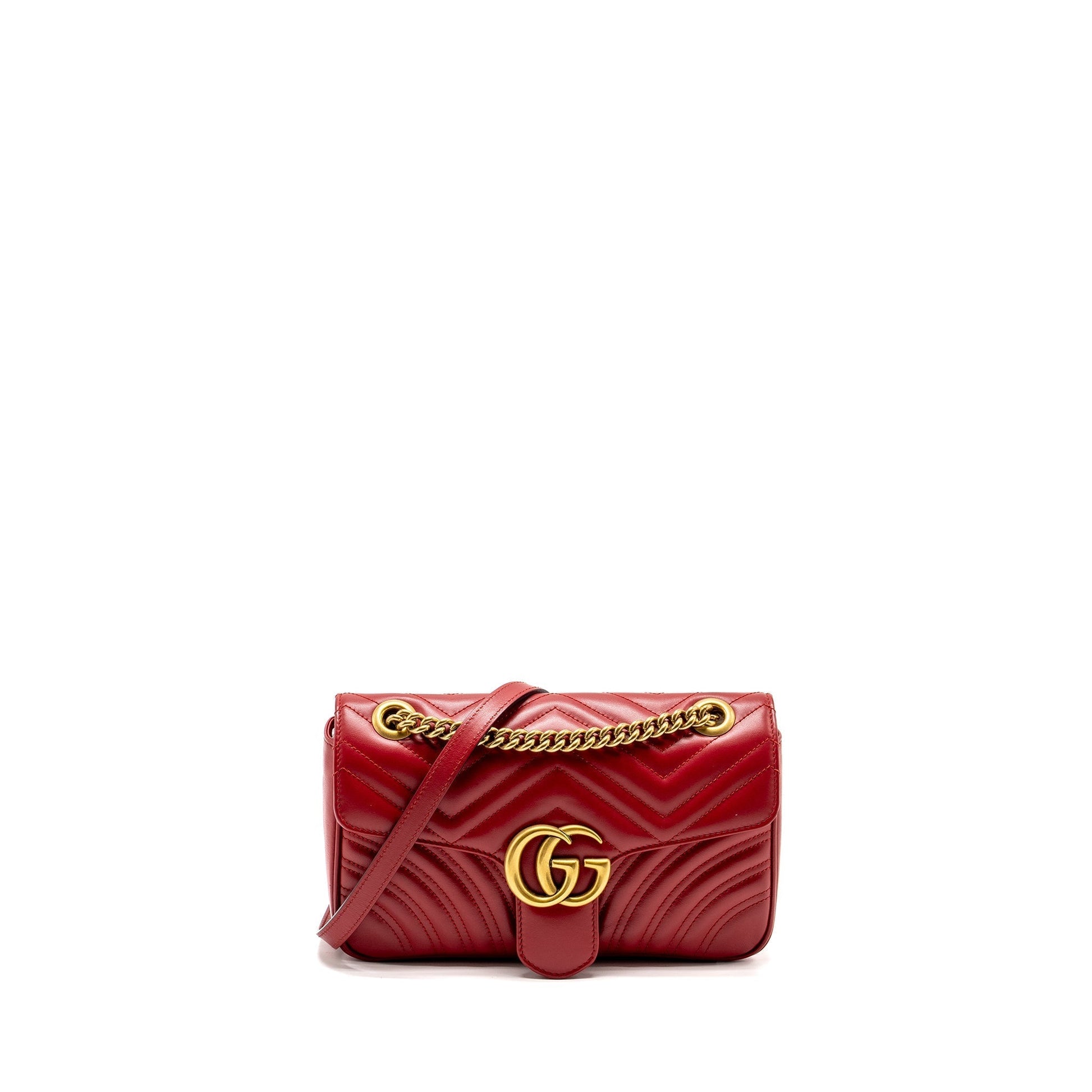 Gucci Marmont Bag Calfskin Brushed Red Small Travel Bag Ghw 1