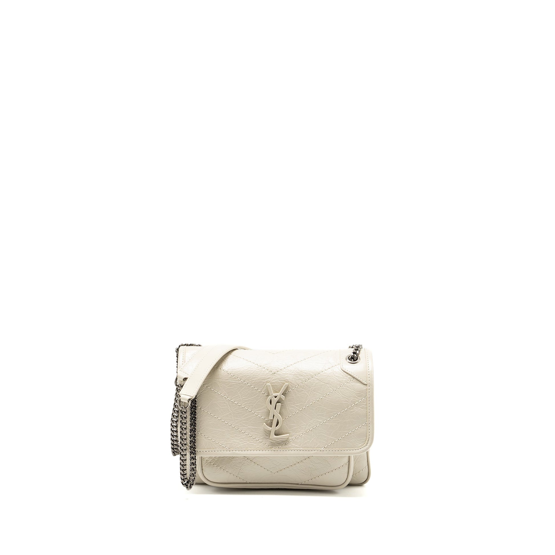 YSL Saint Laurent Niki Purse Calfskin White Baby Flap Travel Bag