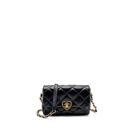 Chanel 23s Coco Love Flap Lambskin Brushed Black Shoulder Bag