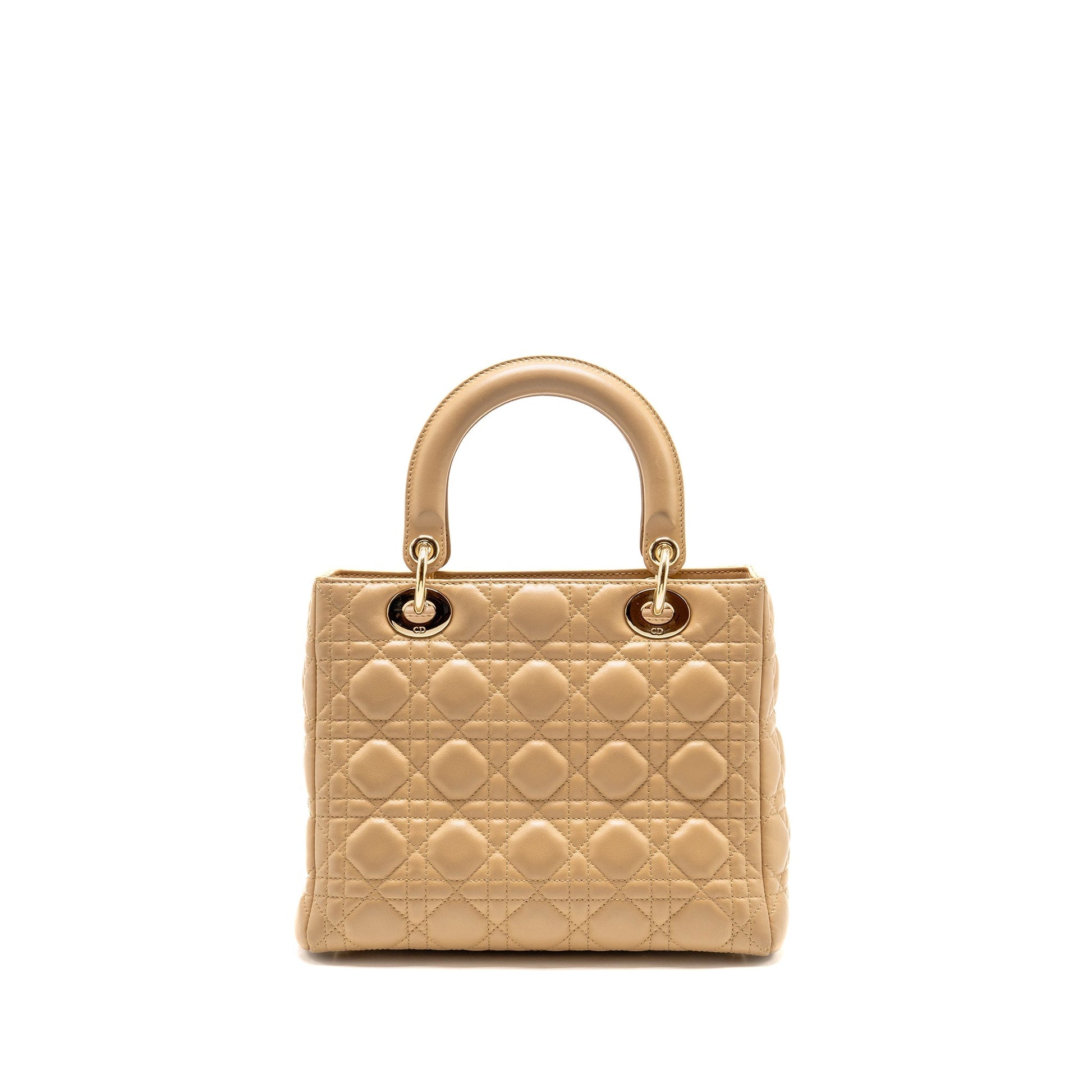 Dior Lady Lambskin Handbag Beige Medium Travel Bag