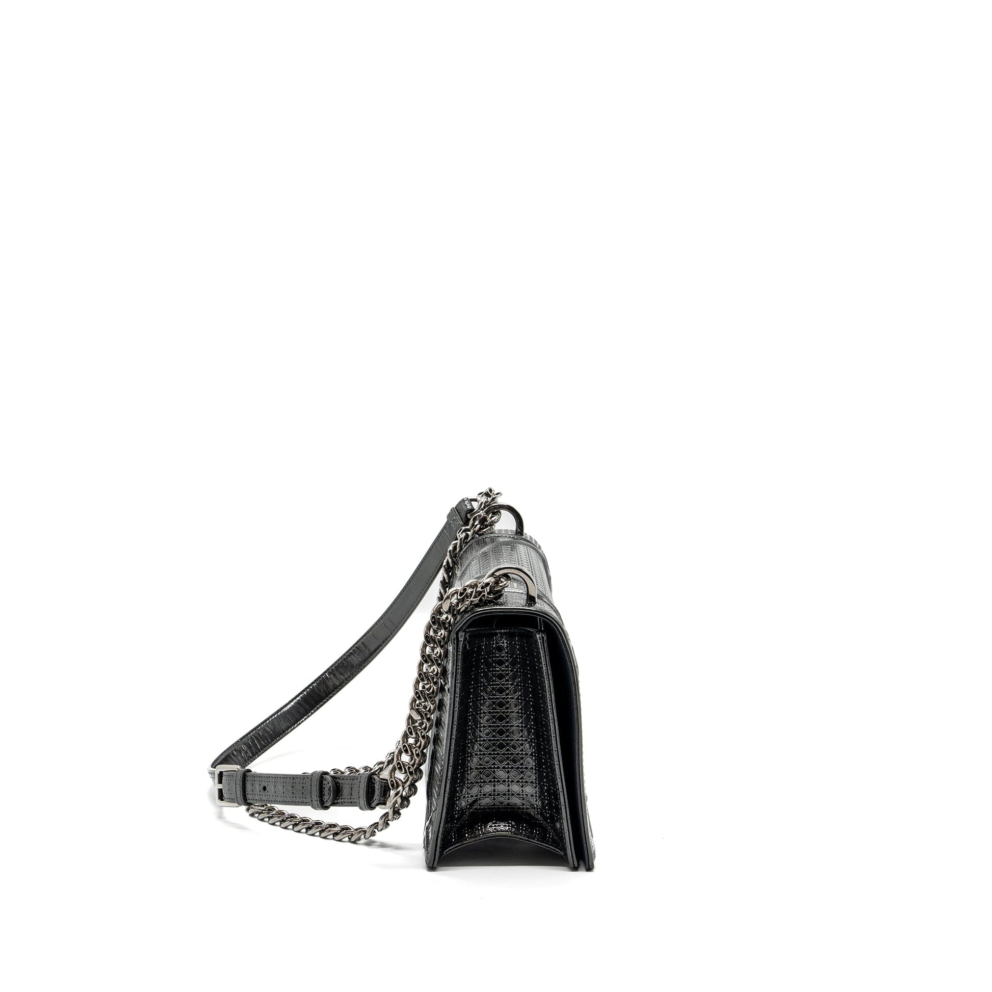 Dior ama Calfskin Metallic Handbag Silver Medium Travel Bag