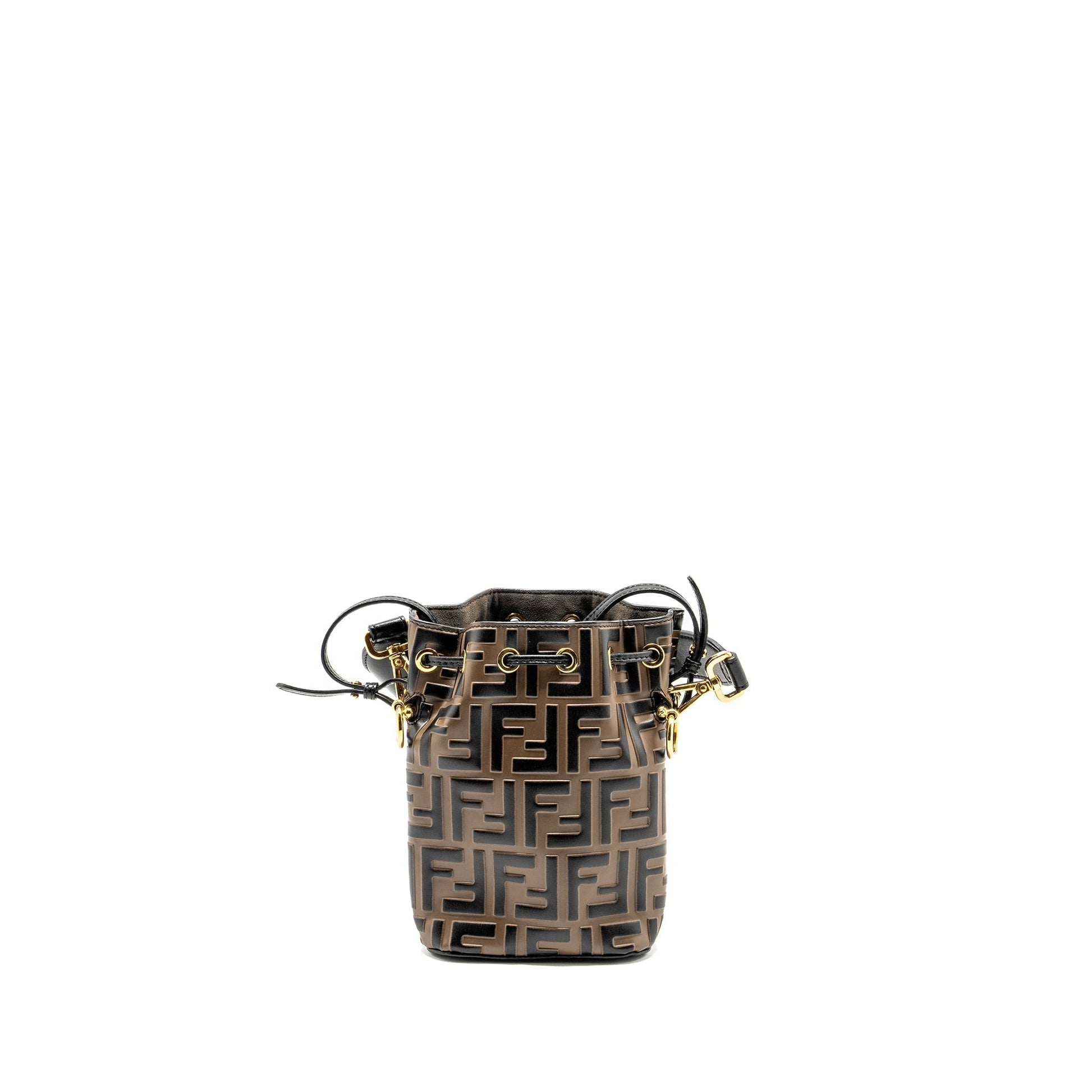 Fendi Mon Tresor Purse Calfskin Black Brown Mini Bucket Bag