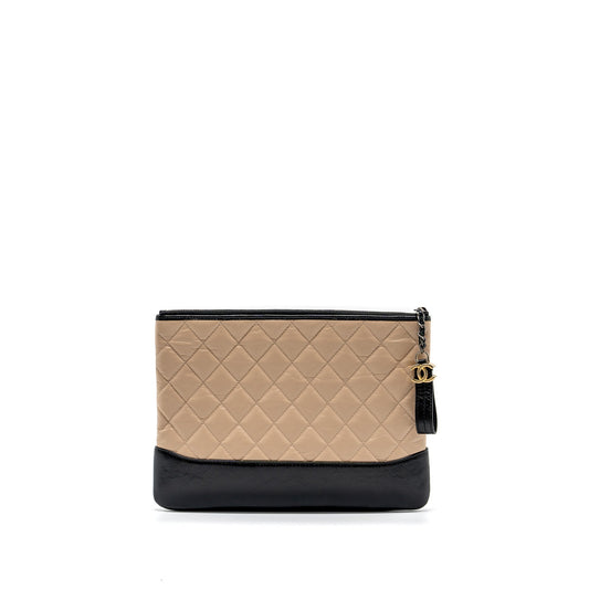 Chanel Gabrielle zip calfskin hardware Multicolor Multicolour Black Beige Clutch Bag