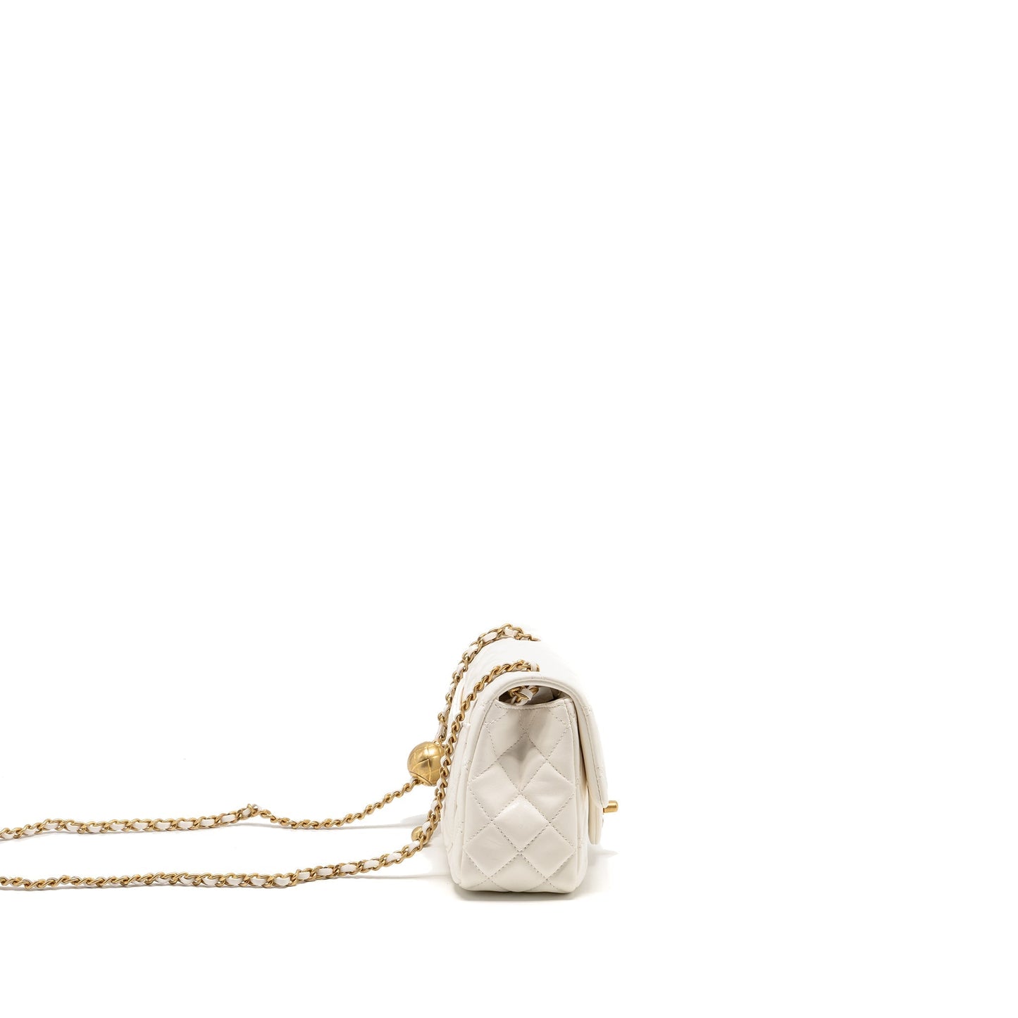 Chanel Pearl Crush Square Flap Lambskin GHW White Shoulder Bag 3