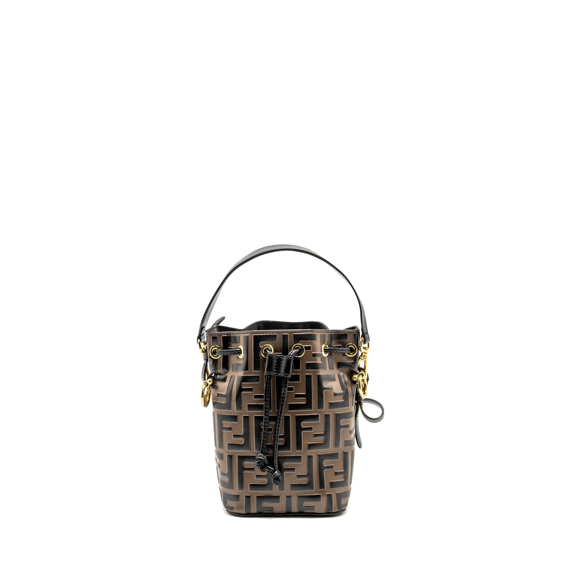 Fendi Mon Tresor Purse Calfskin Black Brown Mini Bucket Bag