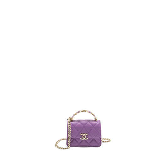 Chanel detailed top handle flap lambskin purple Clutch Bag