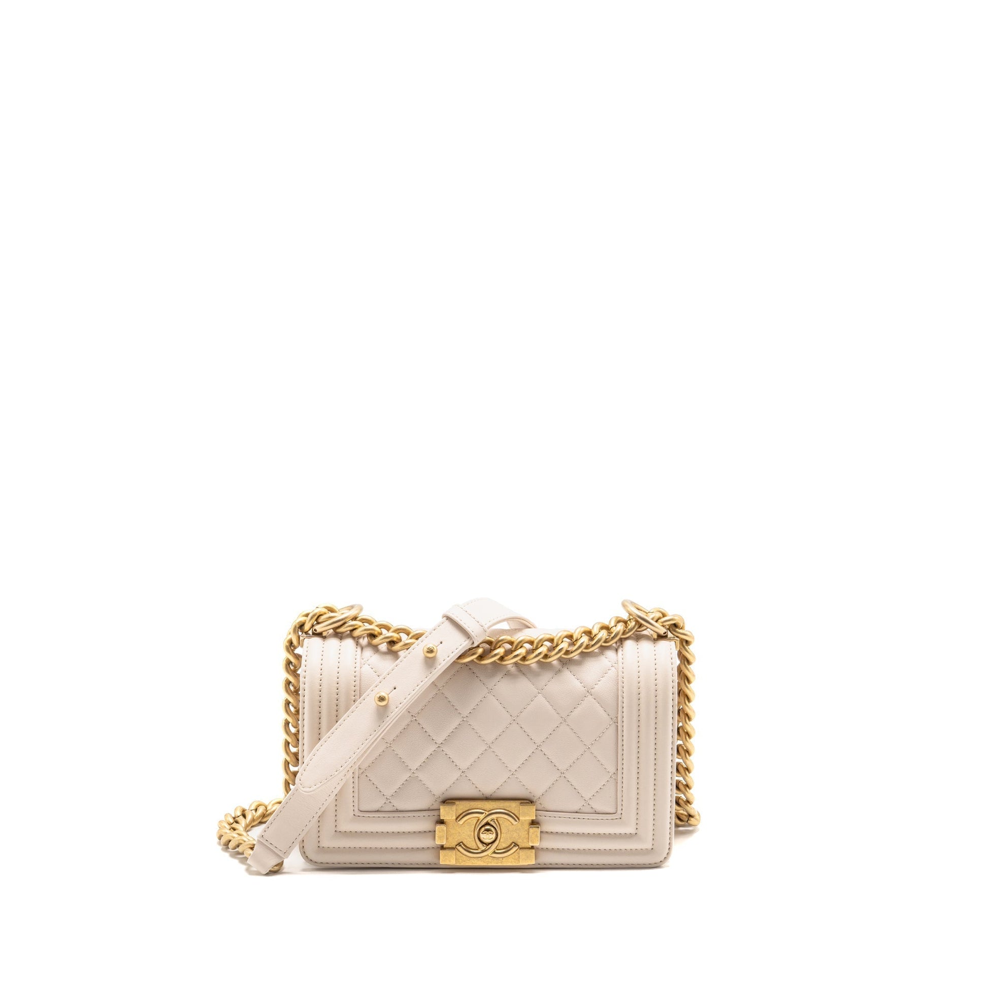Chanel boy lambskin cream GHW White Small Handbag