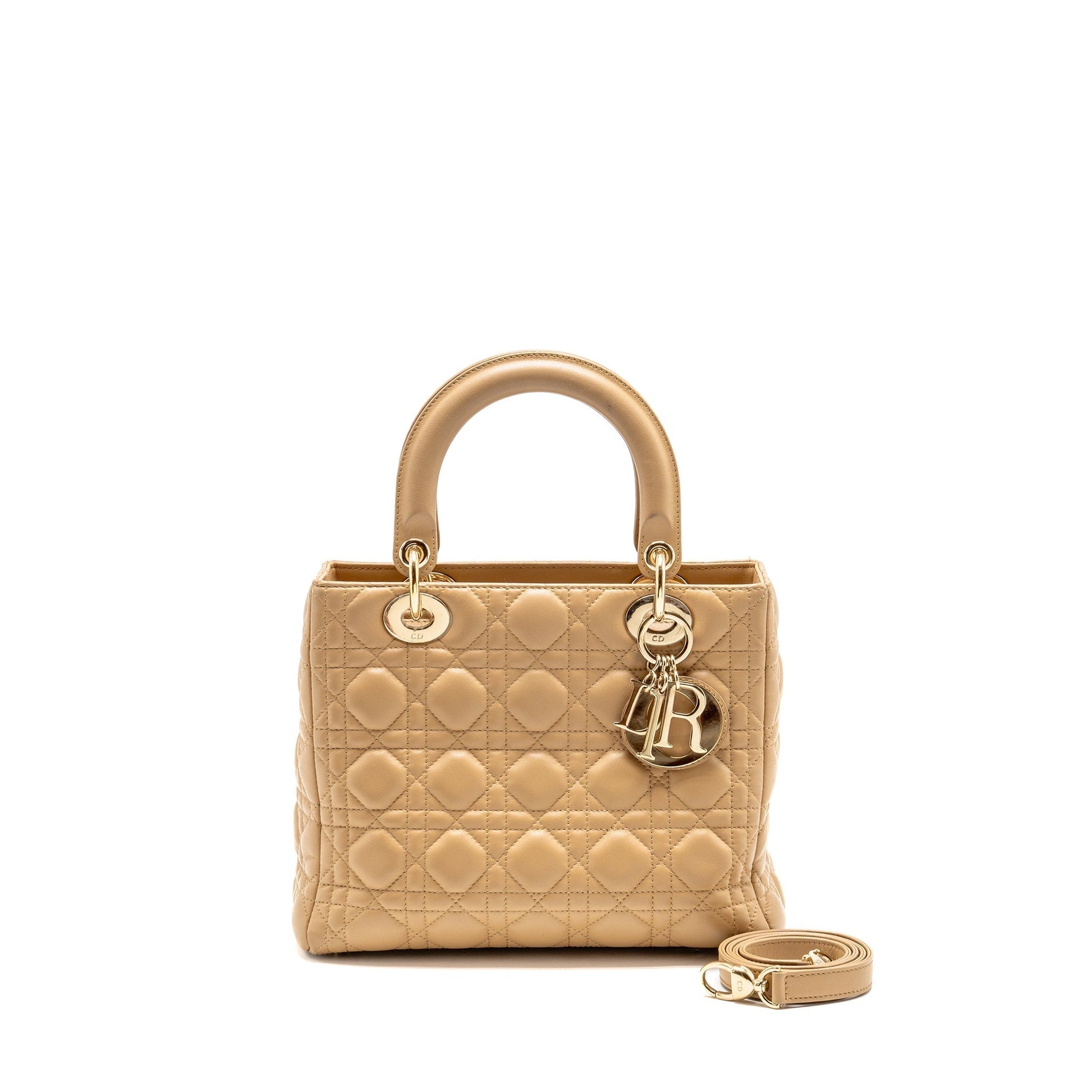 Dior Lady Lambskin Handbag Beige Medium Travel Bag