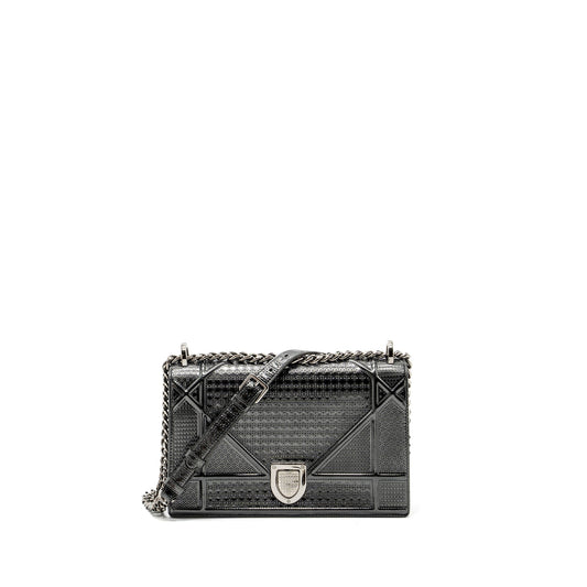 Dior ama Calfskin Metallic Handbag Silver Medium Travel Bag