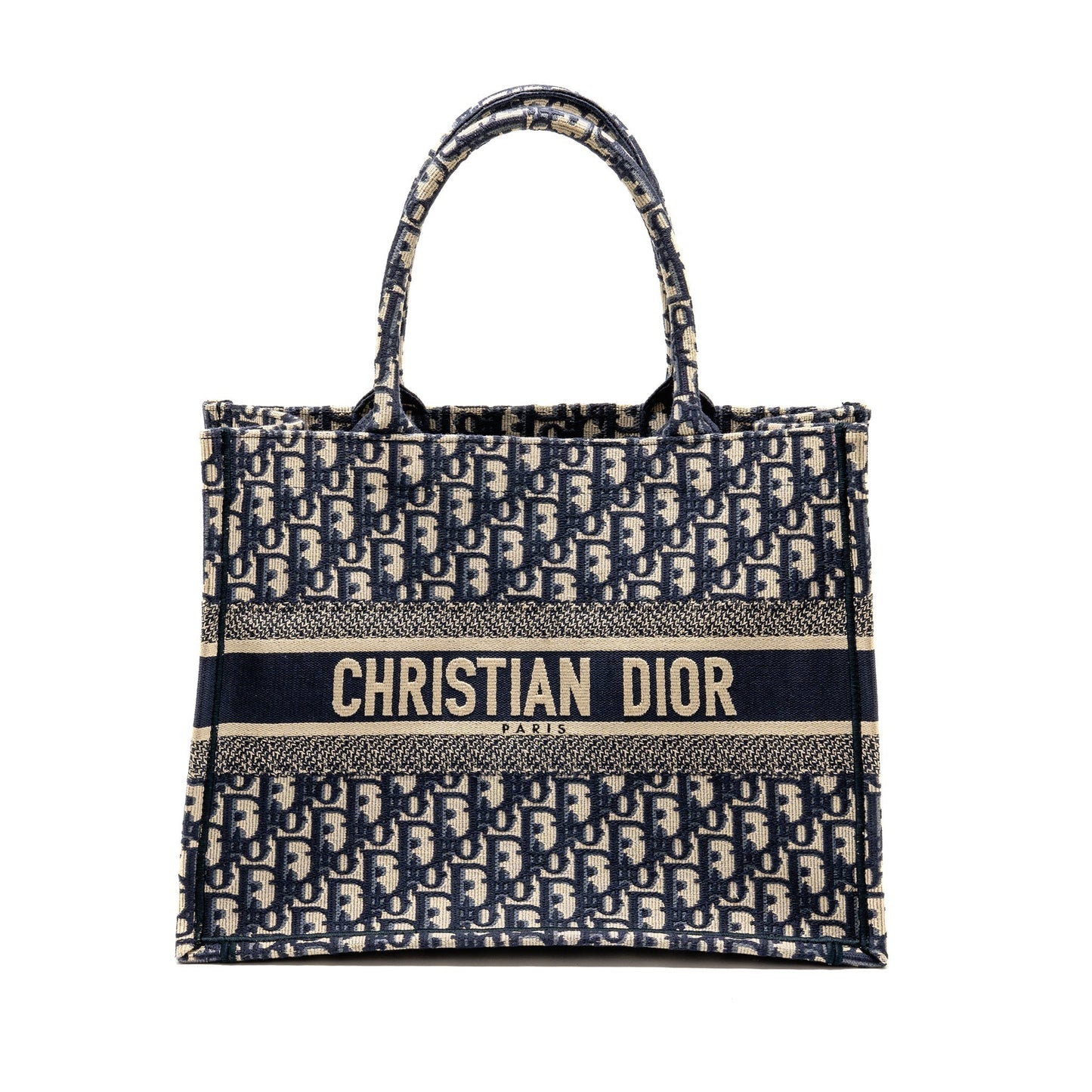 Dior Book Tote Oblique Embroidery Ecru Handbag Blue Medium Tote Bag