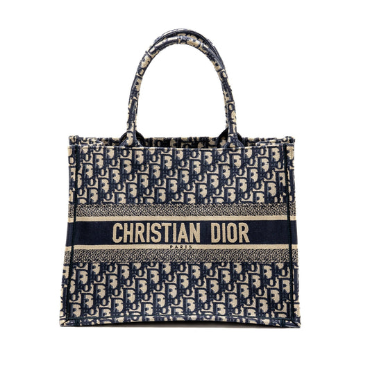 Dior Book Tote Oblique Embroidery Ecru Handbag Blue Medium Tote Bag