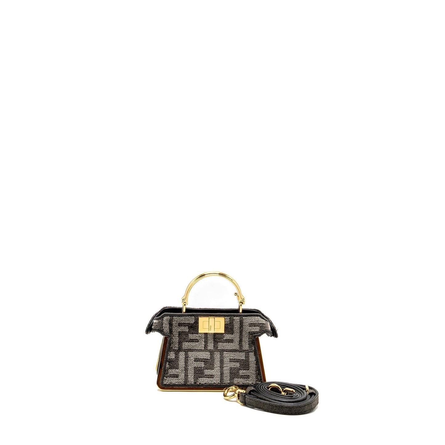 Fendi Nano Peekaboo Purse Fabric Dark Grey Gray Travel Bag