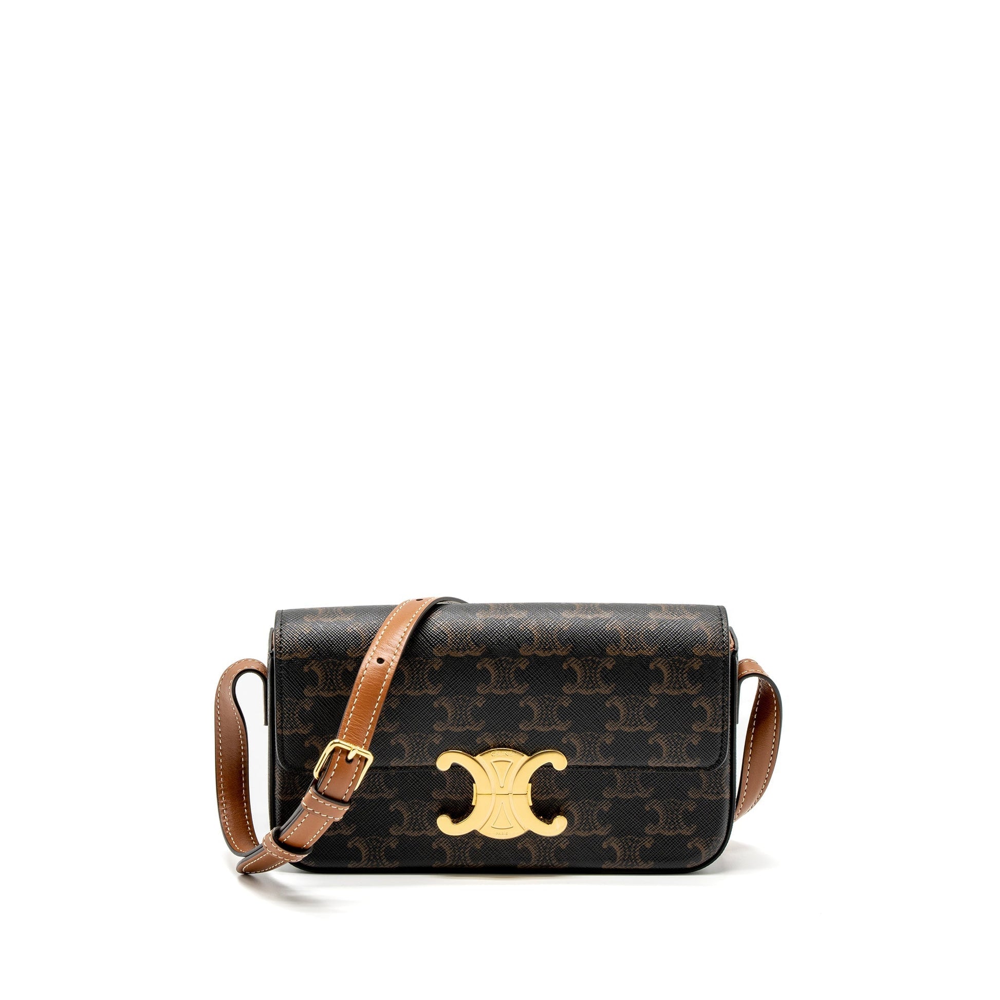 Celine Triomphe Shoudler Purse Triomphe Calfskin Handbag Canvas Tan Travel Bag
