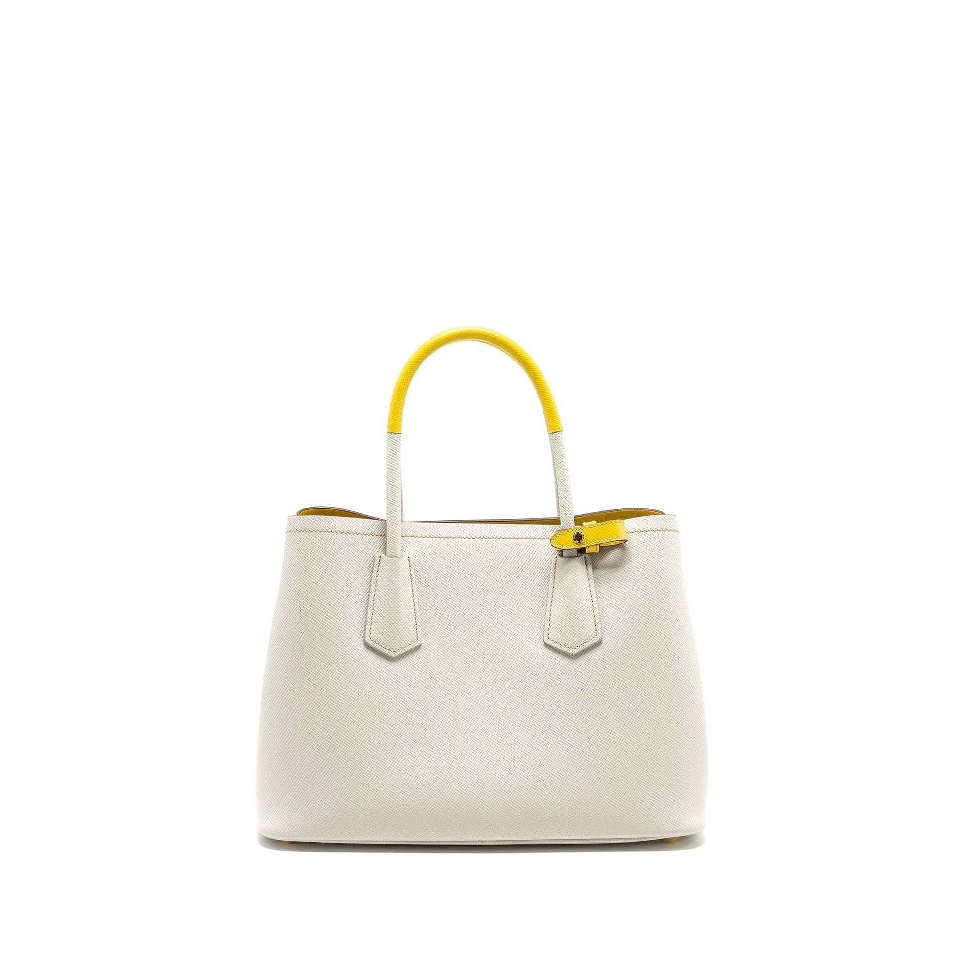 Prada Saffiano Cuir Tote Purse Calfskin Yellow Handbag White Small Tote Bag