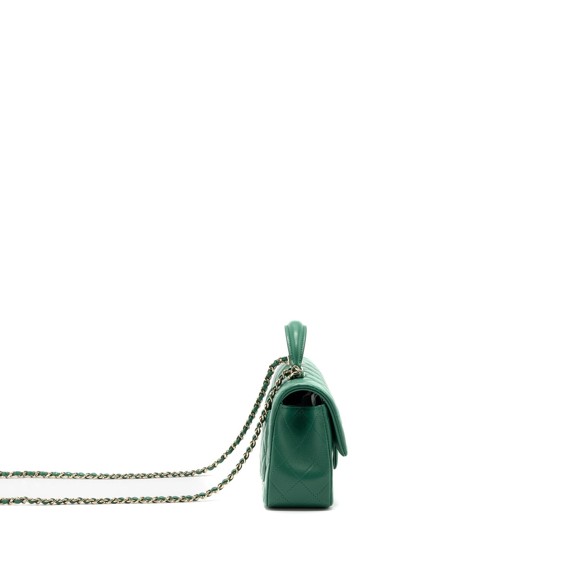 Chanel Top Handle Flap Lambskin LGHW Microchip Green Shoulder Bag