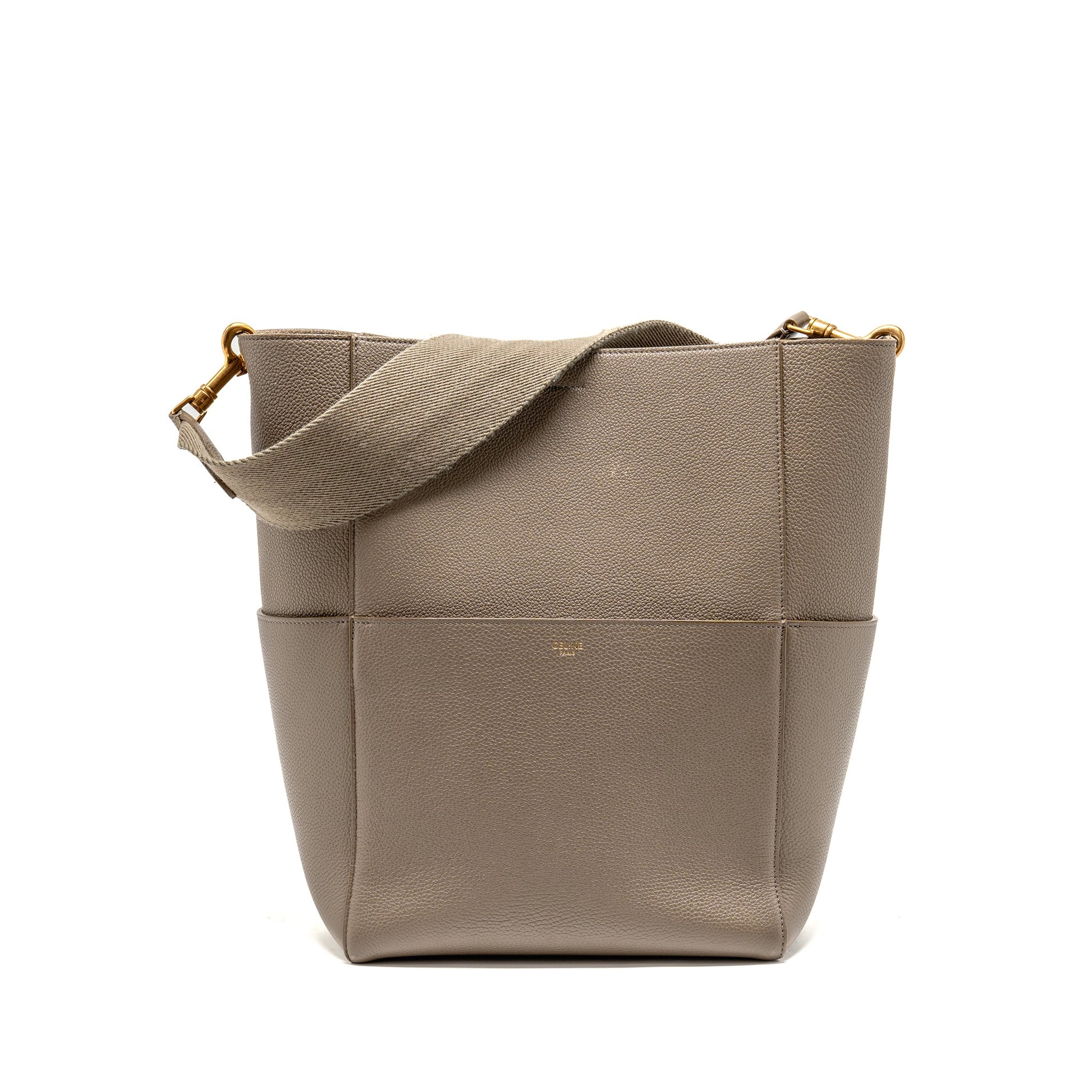 Celine Sangle Purse Grained Calfskin Grey Handbag Bucket Bucket Bag