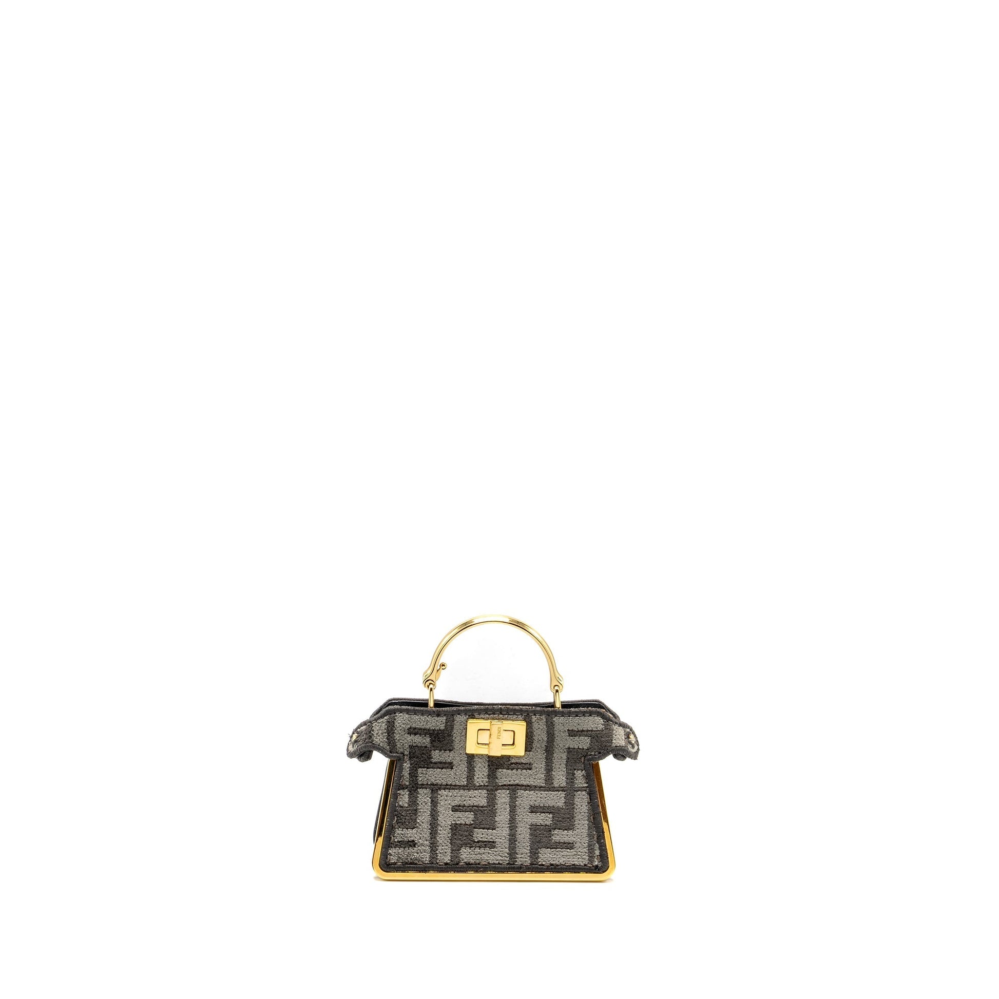 Fendi Nano Peekaboo Purse Fabric Dark Grey Gray Travel Bag