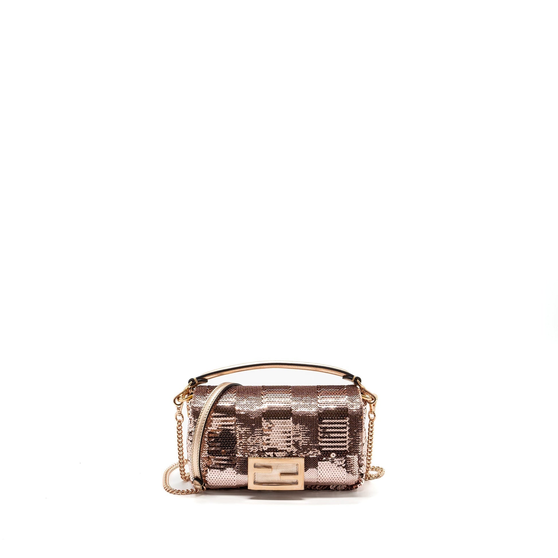 Fendi Baguette Paulette Rose Handbag Gold Mini Shoulder Bag