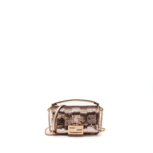 Fendi Baguette Paulette Rose Handbag Gold Mini Shoulder Bag