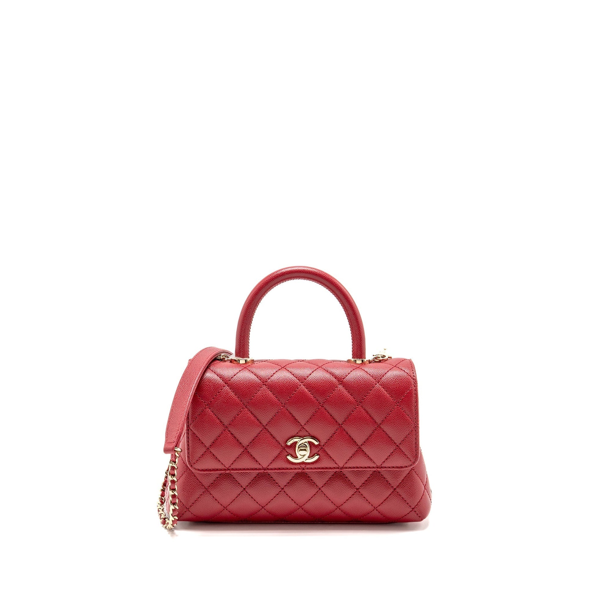 Chanel Coco handle caviar LGHW microchip Red Small Handbag