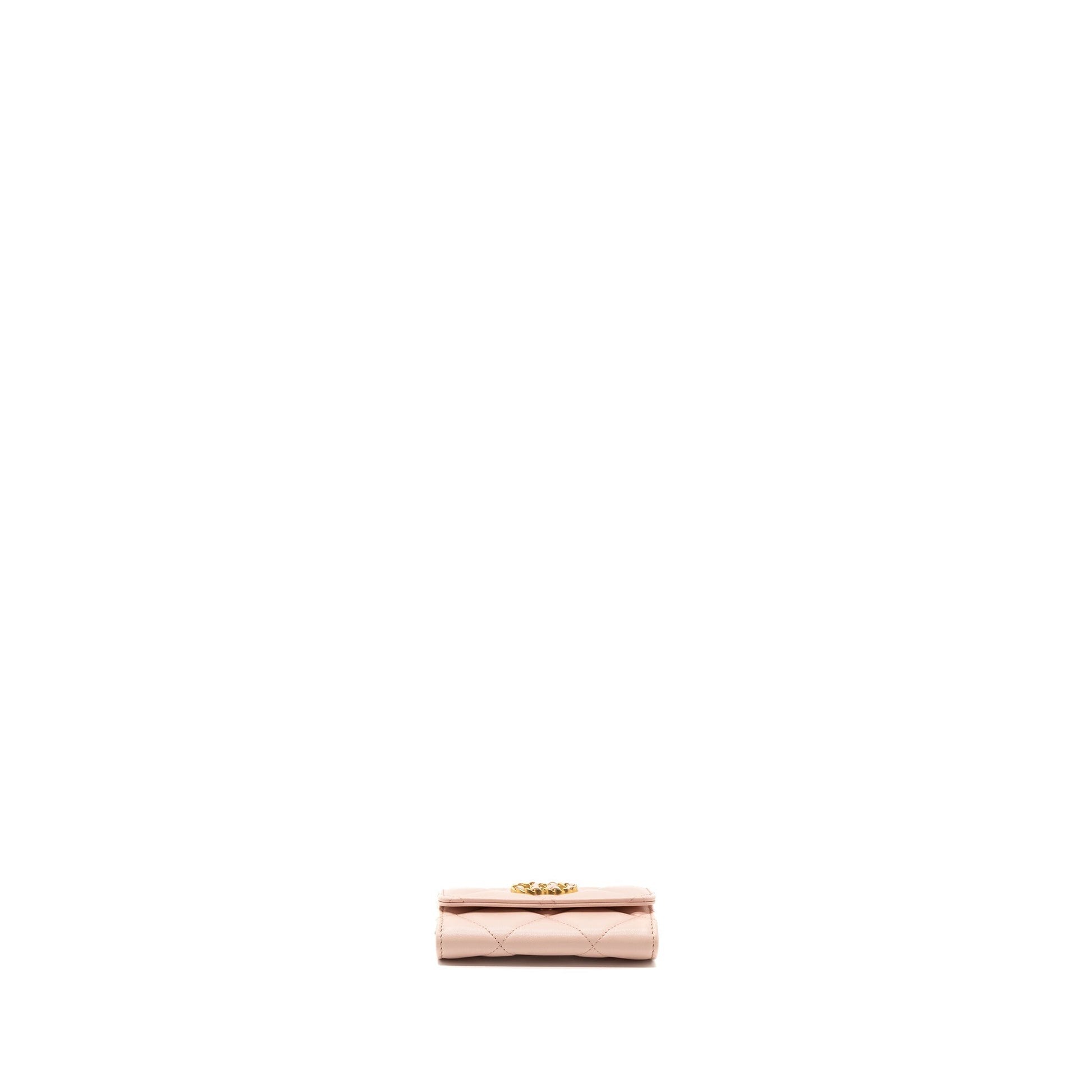 Chanel 19 Card Holder Lambskin Light GHW Pink Wallet Case