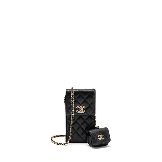 Chanel Classic Phone on Caviar LGHW Black Clutch Bag