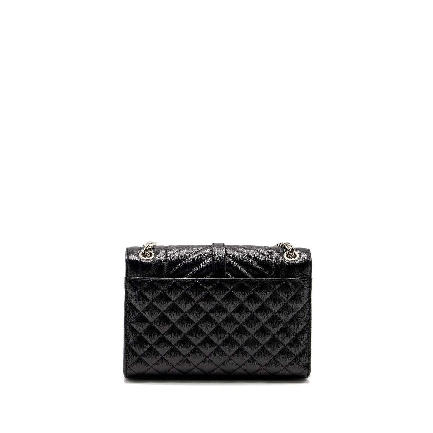 YSL Saint Laurent Envelope Chain Purse Grained Calfskin Mix Travel Matelasse Black Travel Bag Black Shw