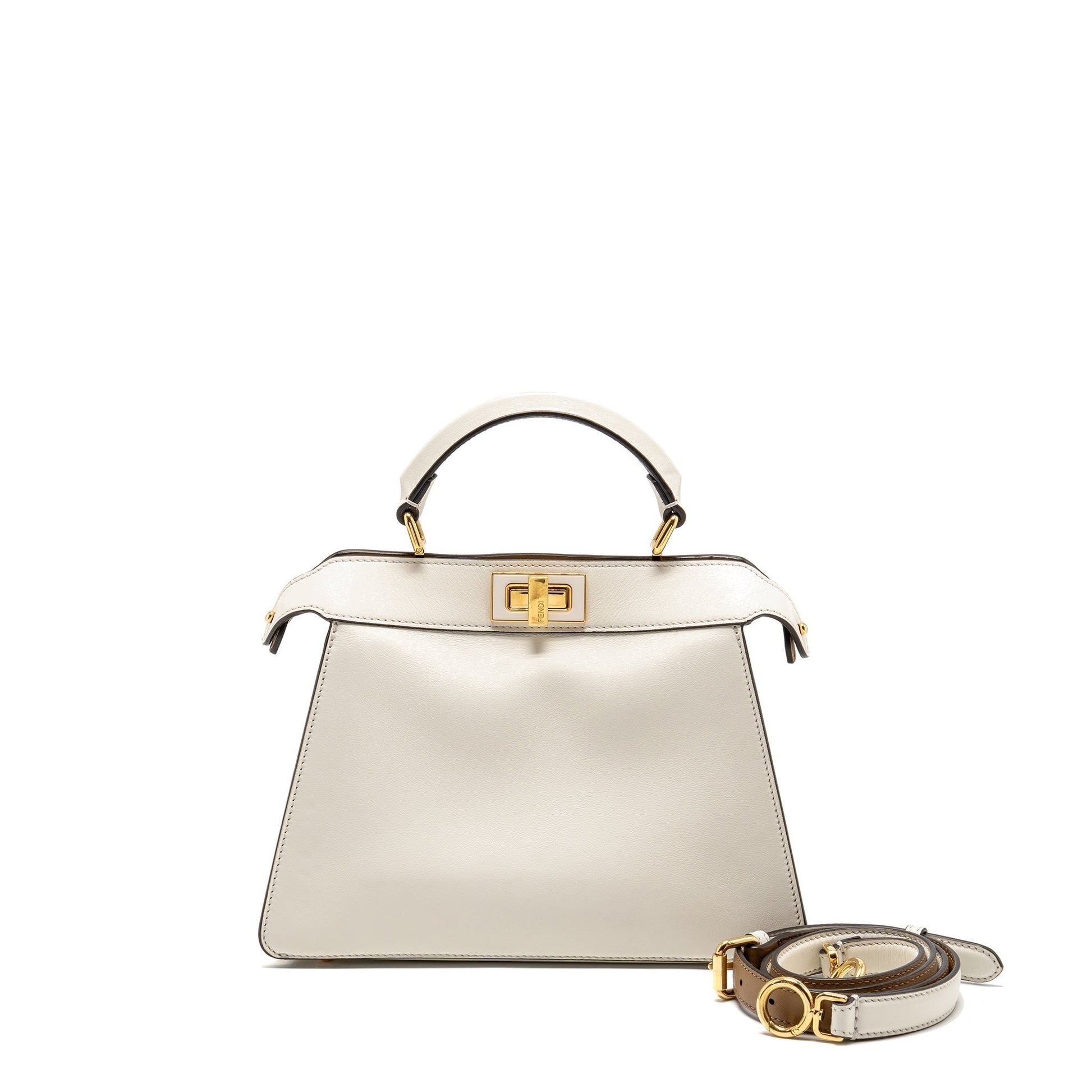 Fendi Peekaboo Iseeu Purse Napa Leather White Beige Travel Bag