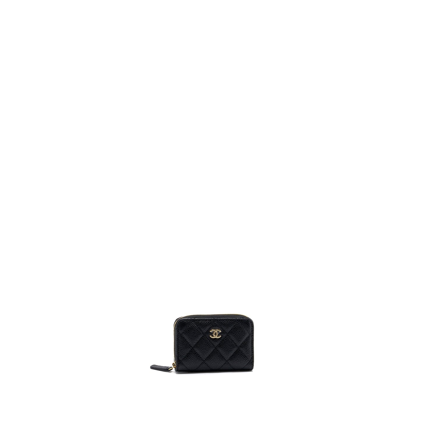 Chanel quilted zipper card holder caviar GHW Black Wallet Case