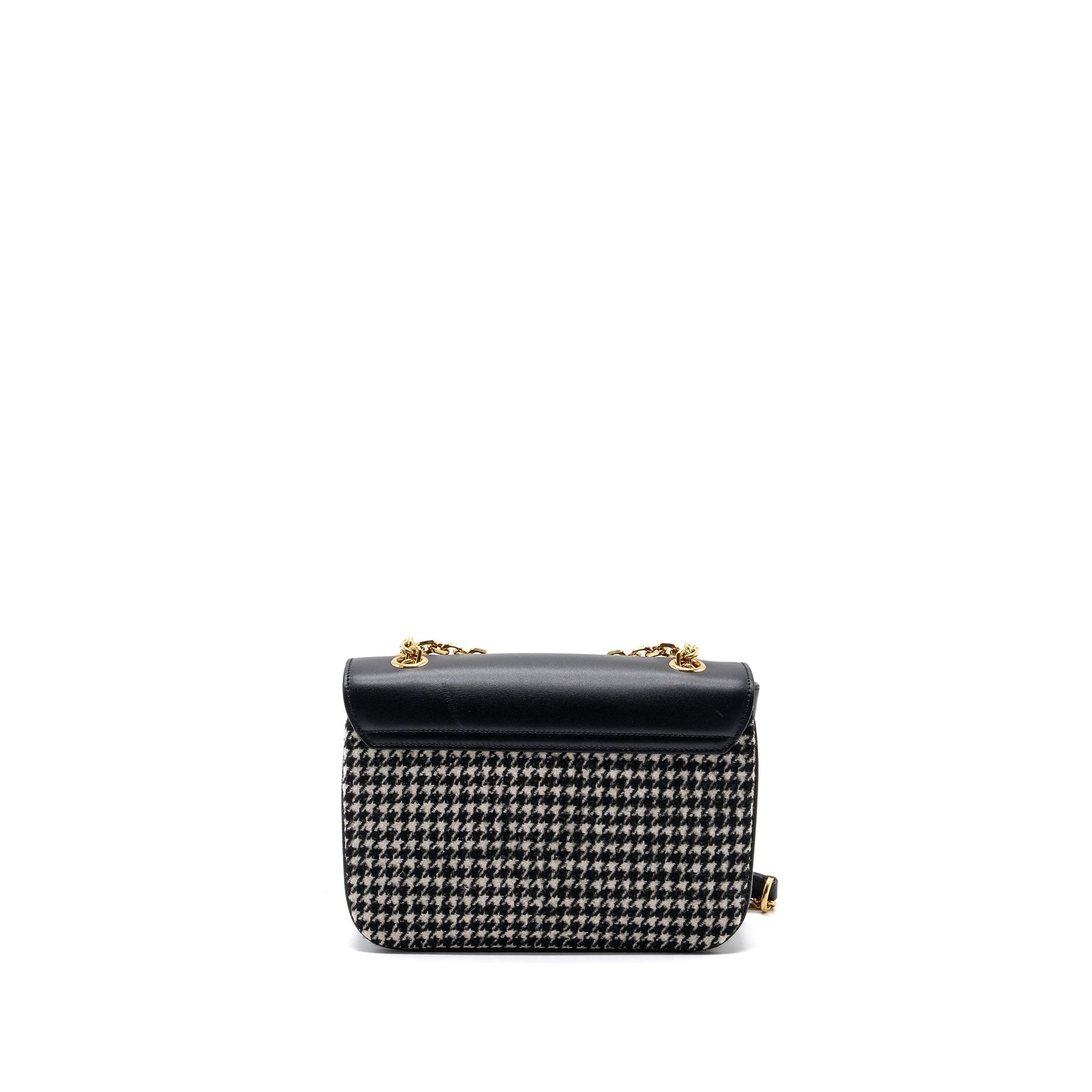 Celine Medium C Purse Tweed Handbag Leather Black Travel Bag