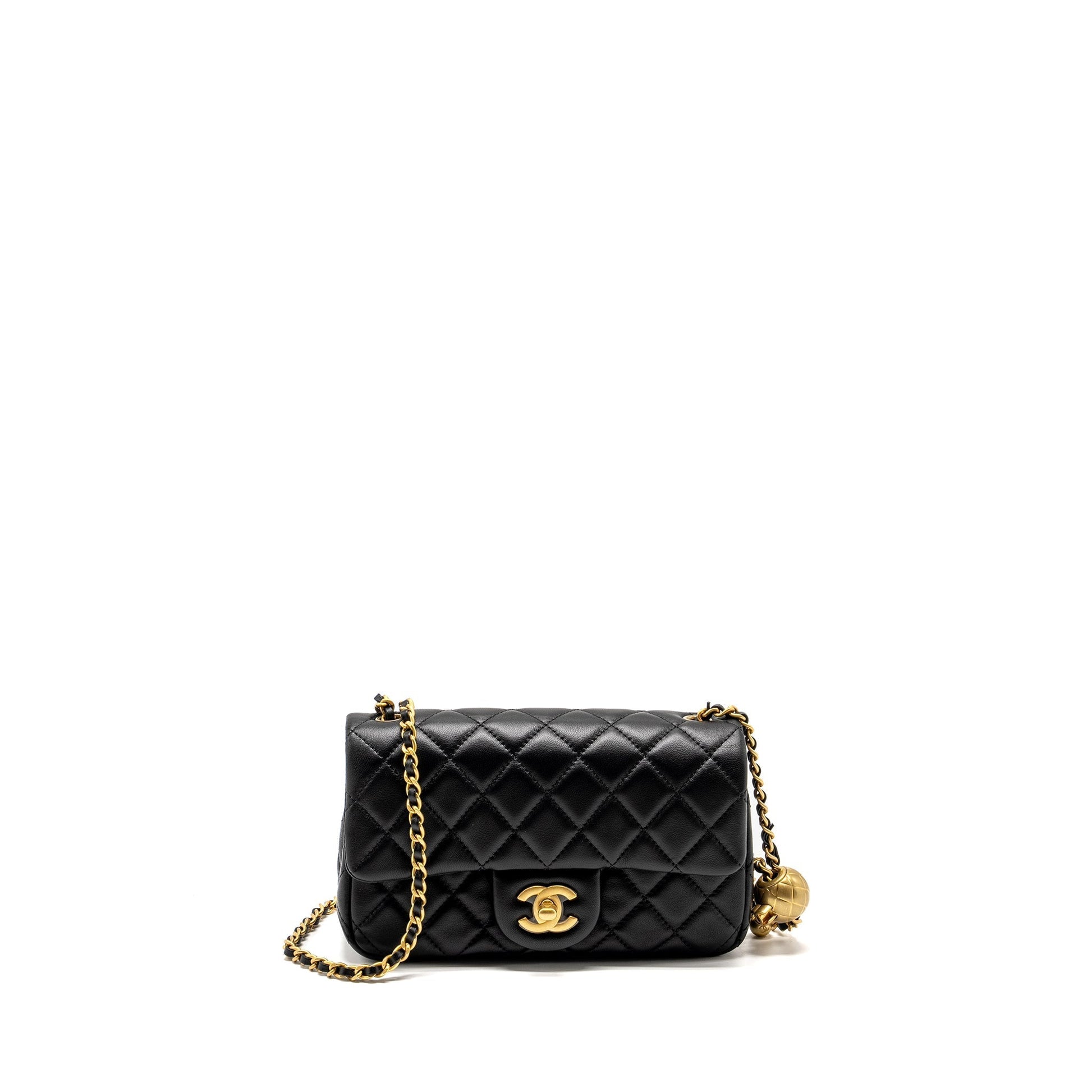Chanel Pearl Crush Rectangular flap lambskin GHW Black Shoulder Bag Ghw Microchip