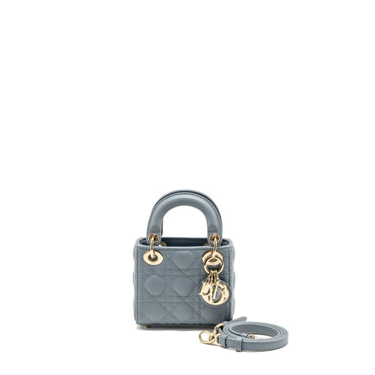 Dior Micro Lady Cannage Lambskin Grey Handbag Travel Bag