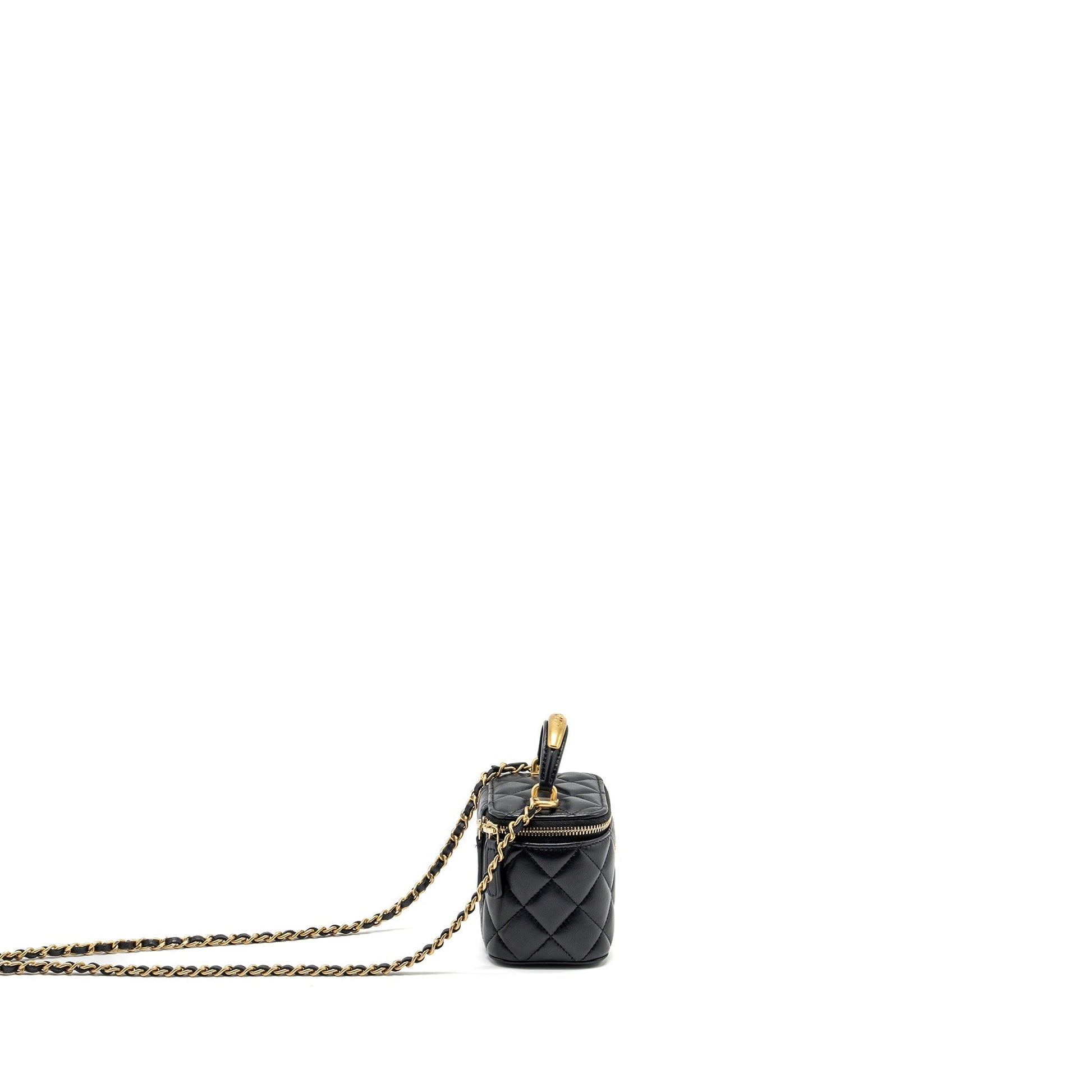 Chanel Top Handle Vanity Lambskin GHW Microchip Black Mini Bag