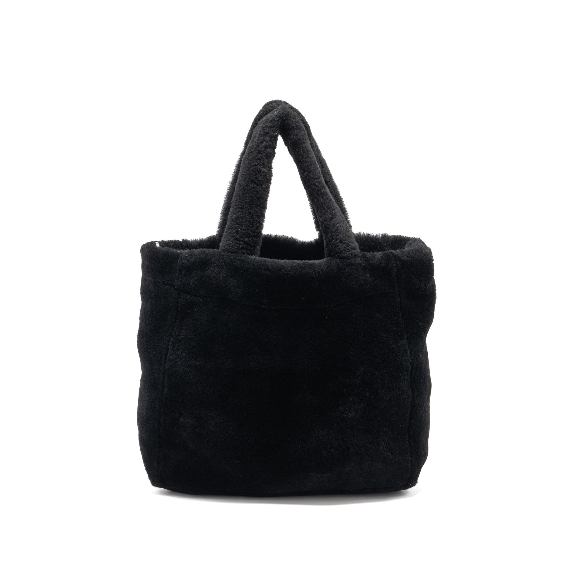 Prada Tote Purse Shearling Handbag Black Medium Tote Bag