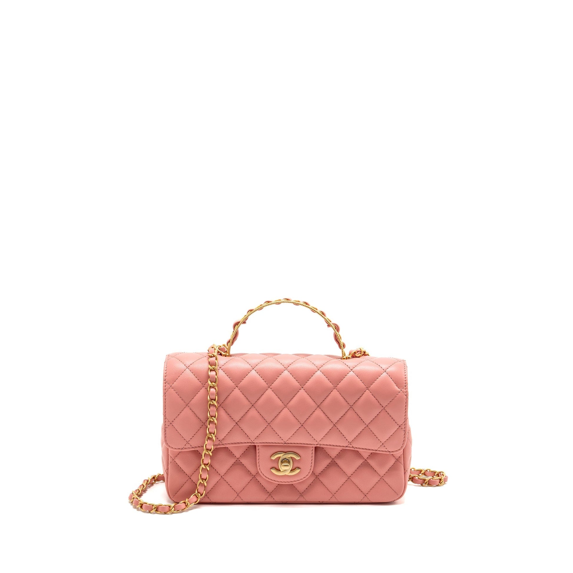 Chanel 23k detail top handle flap Lambskin Pink Shoulder Bag