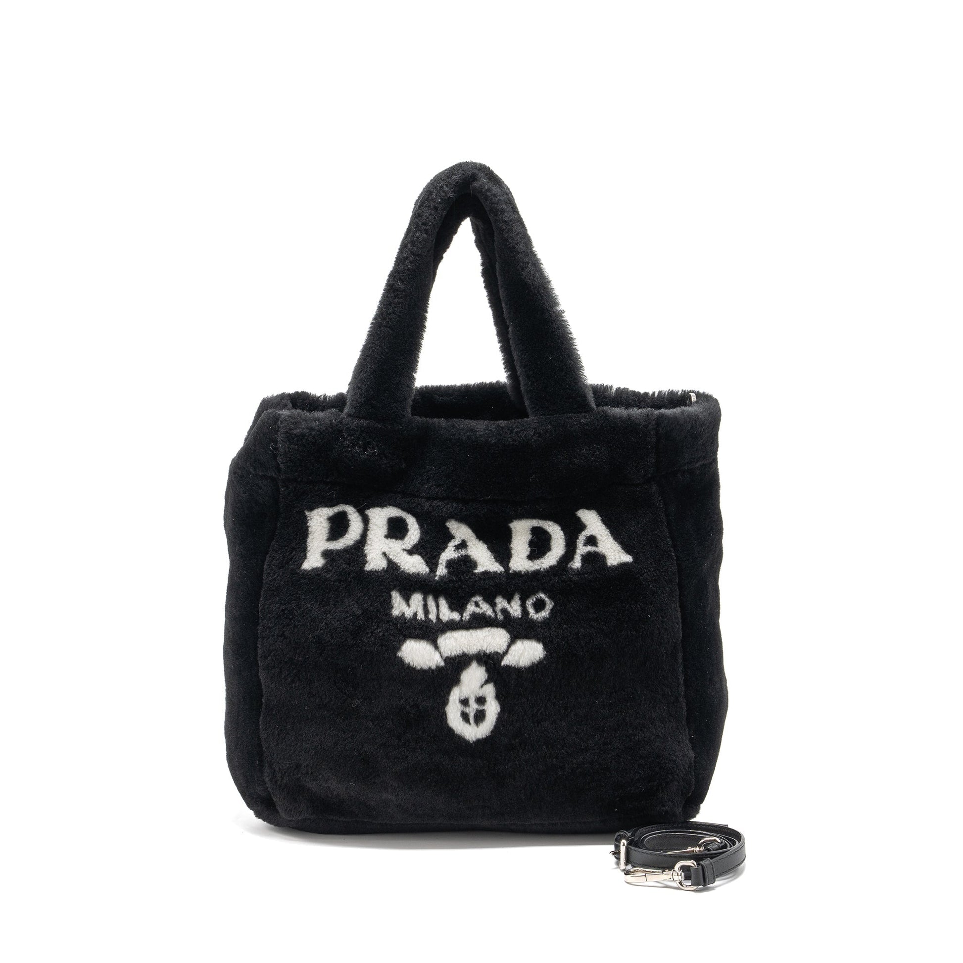 Prada Tote Purse Shearling Handbag Black Medium Tote Bag