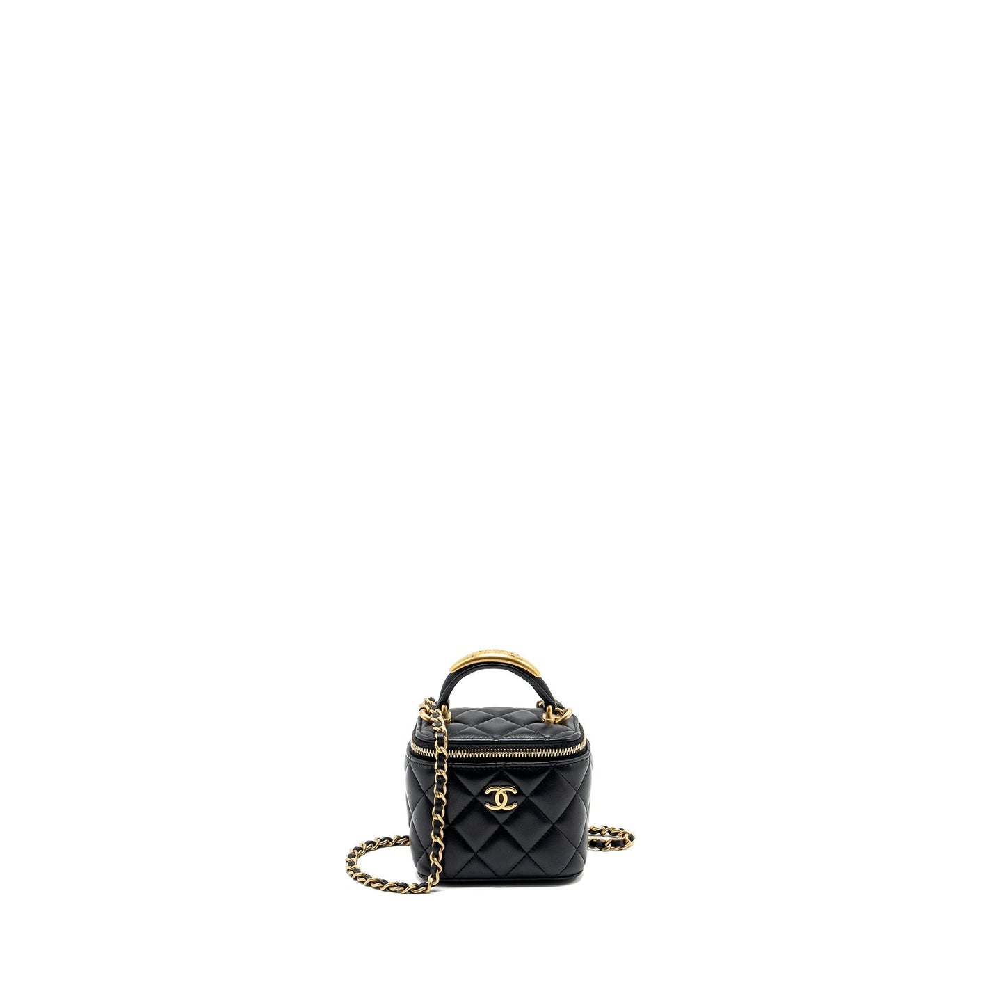 Chanel Top Handle Vanity Lambskin GHW Microchip Black Mini Bag