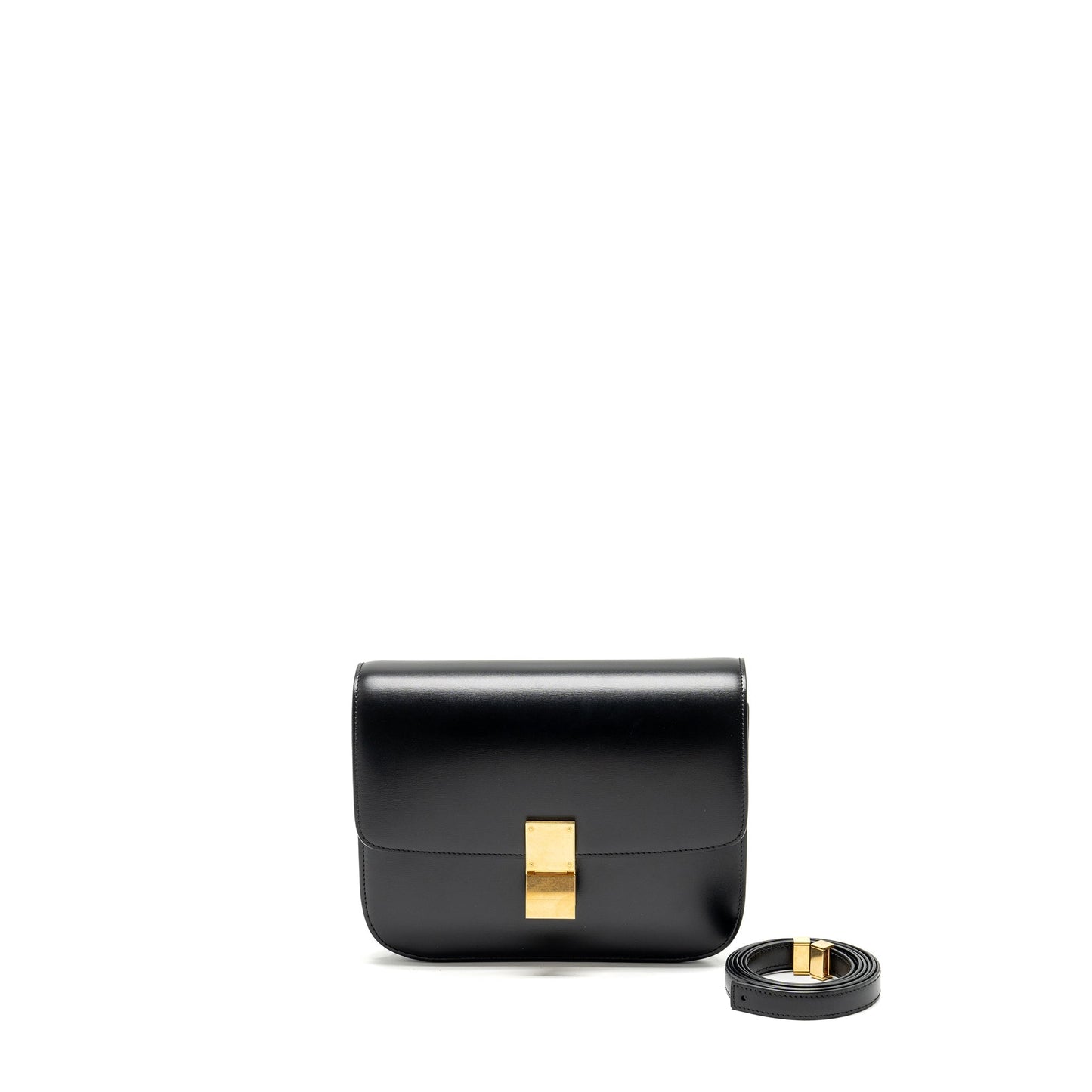 Celine Classic Box Purse Calfskin Handbag Black Medium Travel Bag