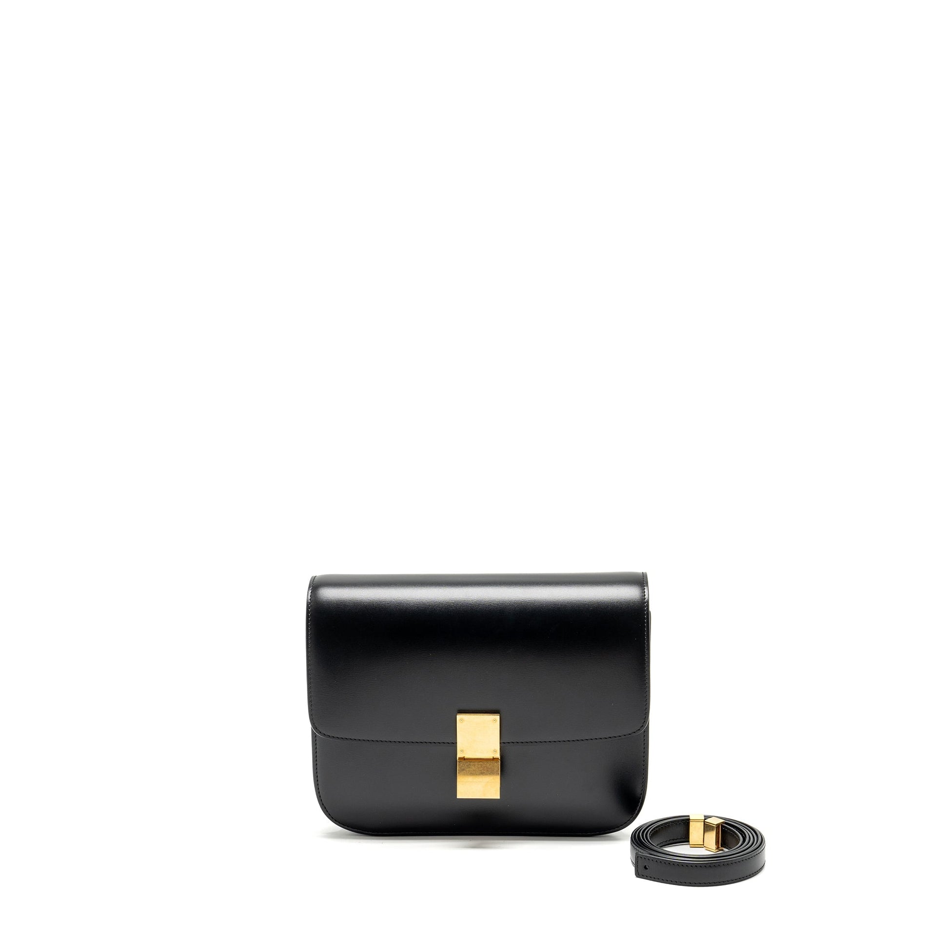 Celine Classic Box Purse Calfskin Handbag Black Medium Travel Bag