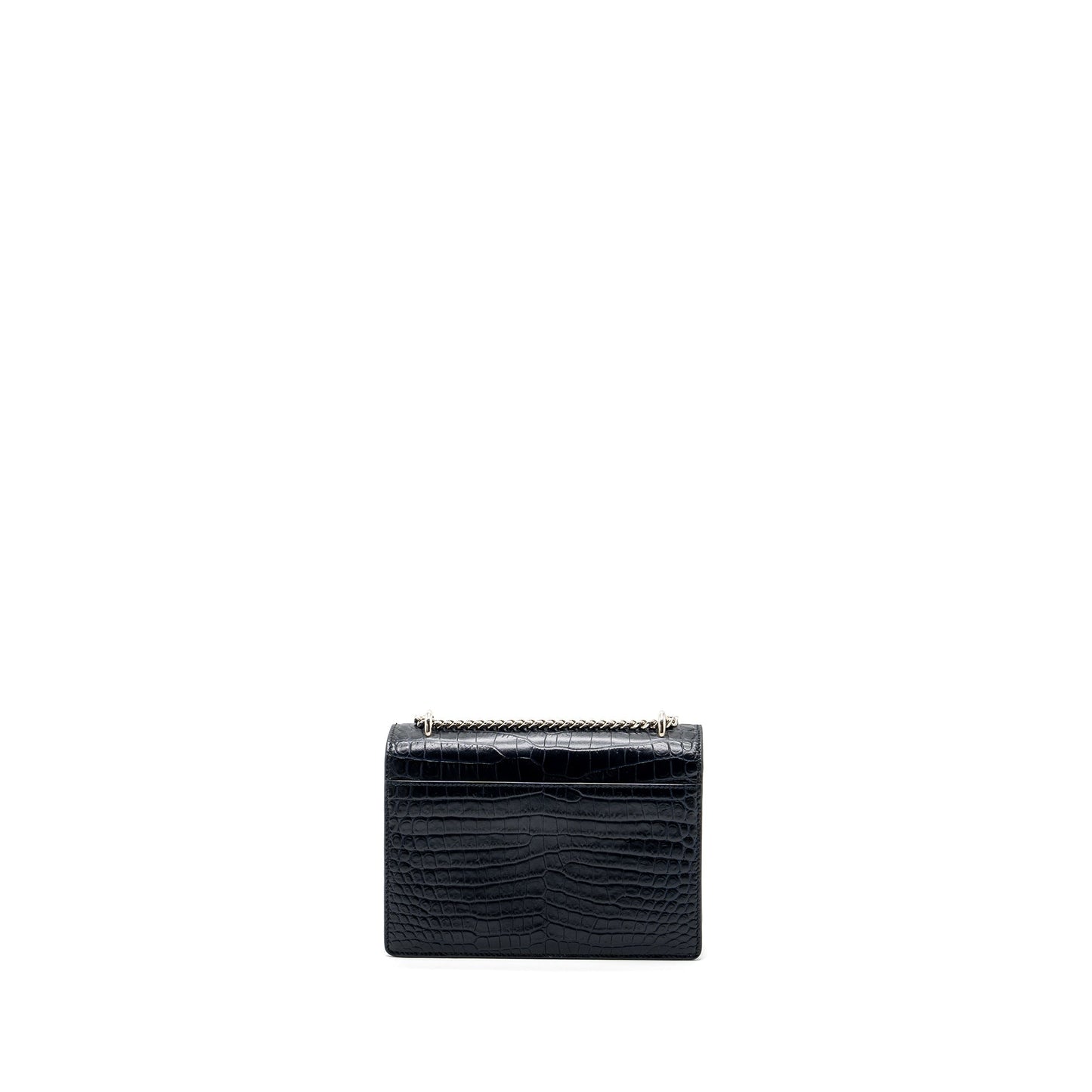 YSL Saint Laurent Sunset Purse Crocodile Embossed Calfskin Navy Travel Mini Travel Bag
