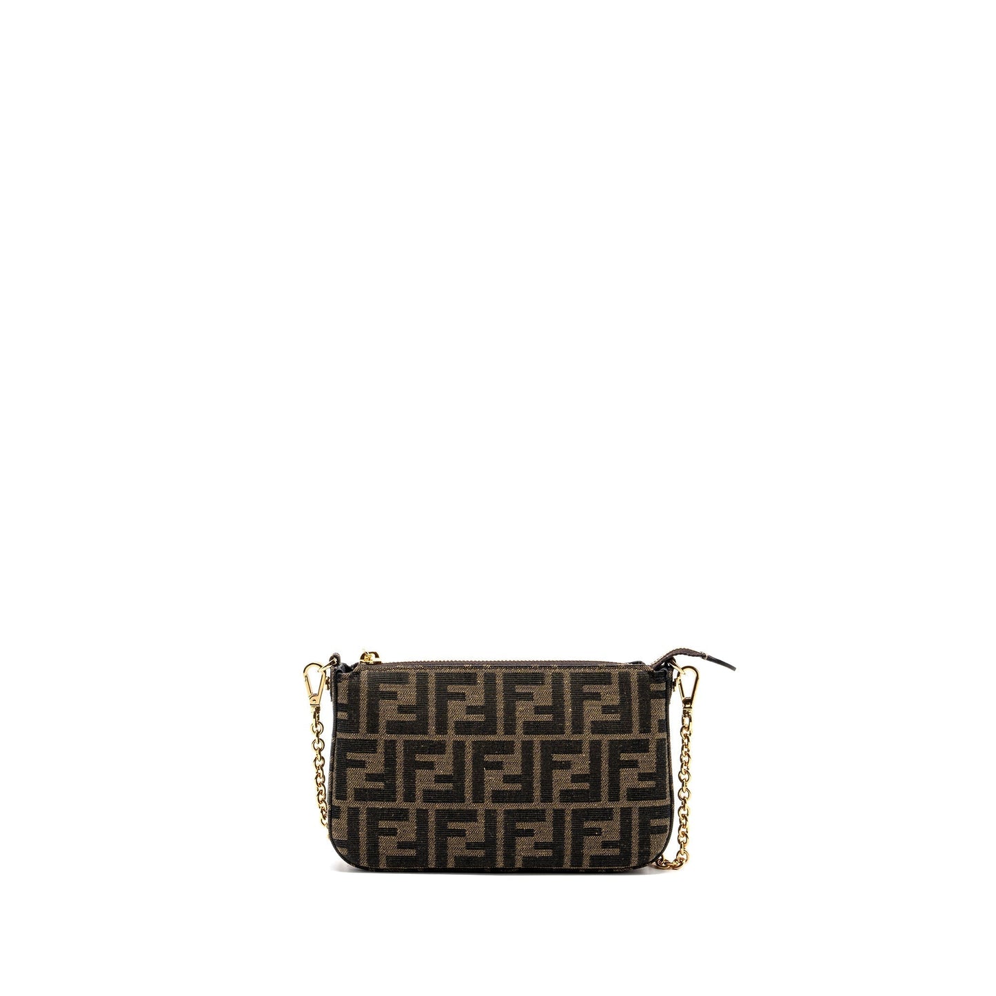 Fendi Baguette Pouch Jacquard Fabric Handbag Brown Shoulder Bag