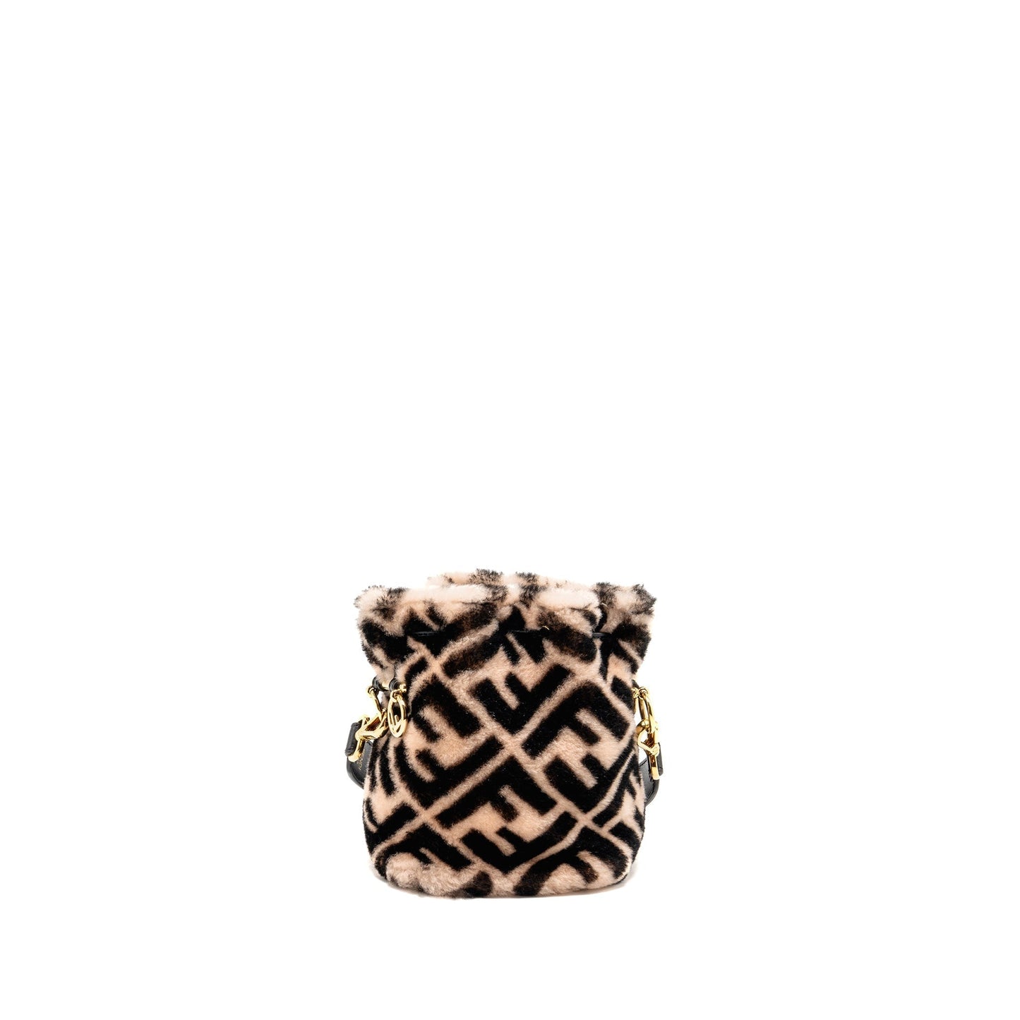 Fendi Mon Tresor Purse Shearling Zucca Black Pink Bucket Bucket Bag