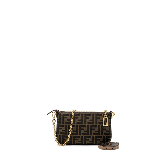 Fendi Baguette Pouch Jacquard Fabric Handbag Brown Shoulder Bag