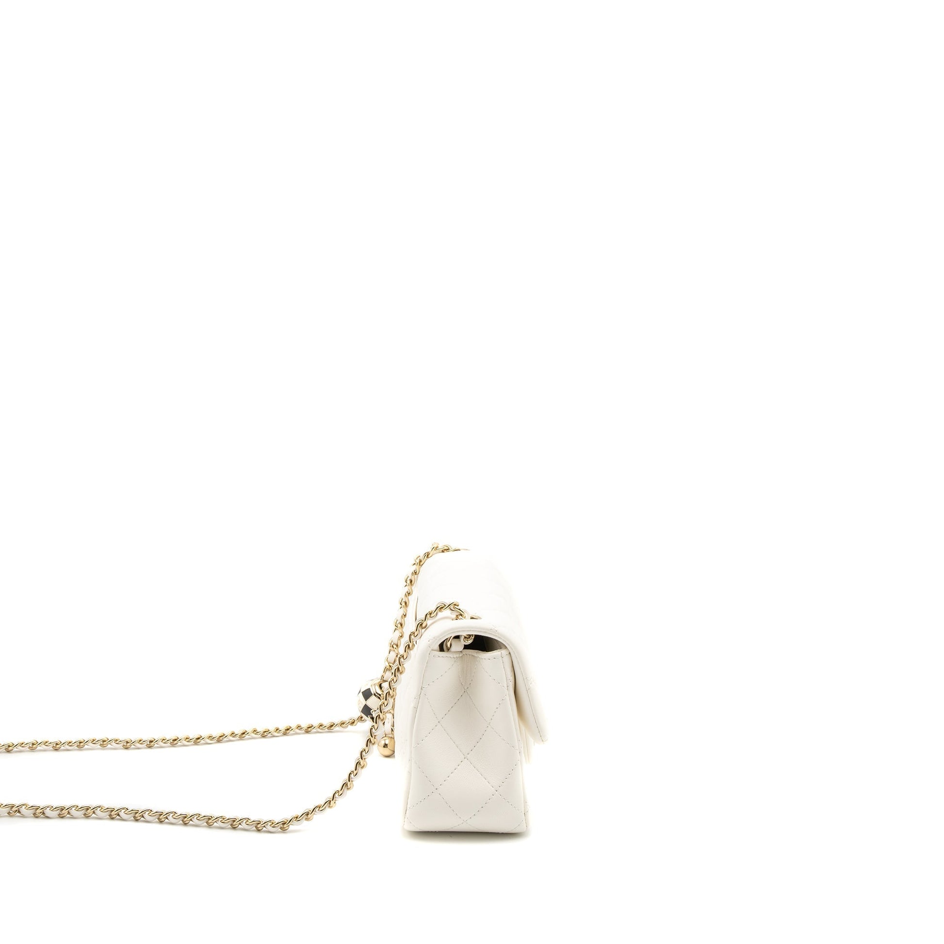 Chanel 23C Pearl Crush Rectangular Flap Lambskin White Shoulder Bag